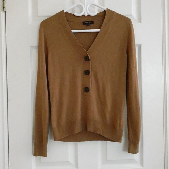 Caroll Paris Women's Size Small Camel Brown Wool Blend Pullover Classic Sweater - Picture 2 of 10